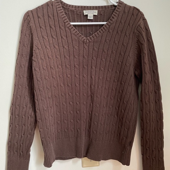 St. John's Bay Brown V-Neck Cable Knit Sweater - Picture 1 of 4